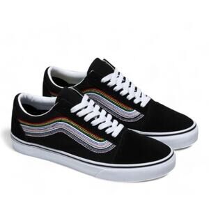van old skool pride shoes Black with rainbow design size 9